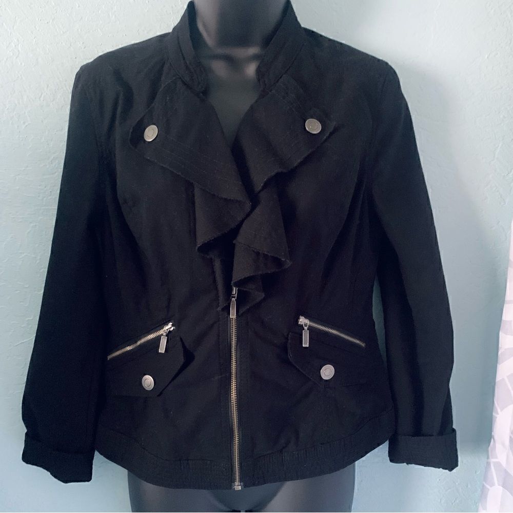 Christopher & Banks Black Ruffled Collar Jacket Size Small/Petite